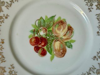 🇫🇷 Limoges platos postre pequeños Frutas Dorados