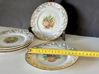 🇫🇷 Limoges platos postre pequeños Frutas Dorados