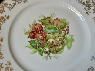 🇫🇷 Limoges platos postre pequeños Frutas Dorados