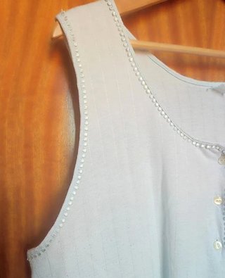 Camisón Midi Azul Claro Algodón Talla L