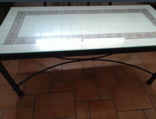 Oferton Mesa de forja con azulejos y cristal