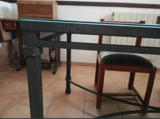 Oferton Mesa de forja con azulejos y cristal