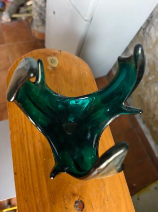 Jarrón Murano Vintage Cristal Verde Azul