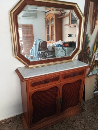 Mueble recibidor antiguo madera mármol