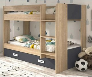 Litera 3 camas madera y gris