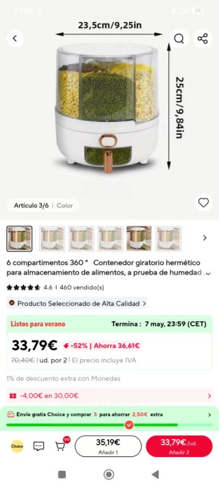 Es muy útil para los cereales seis compartimentos