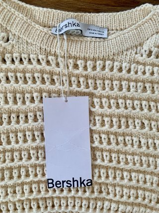 Short Sleeve Crochet Sweater Bershka Beige S