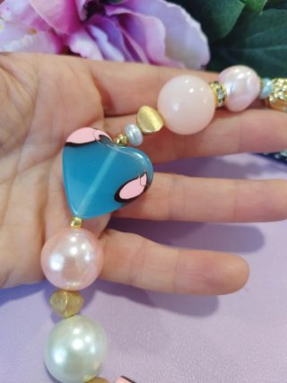 Collana girocollo 40+6 cm colore oro,rosa,celeste
