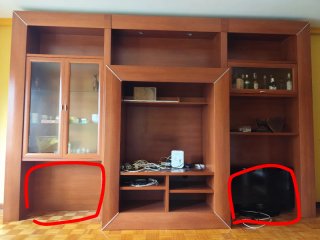 Mueble de salón madera y cristal