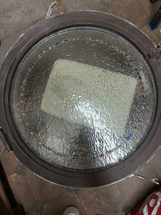 Ventana ojo de buey forja y templado vidriera 60cm