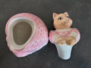Vasetto gatto rosa in ceramica