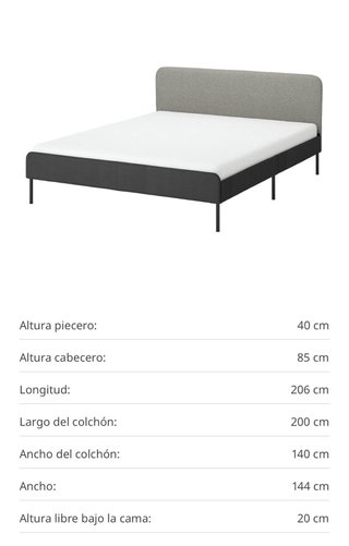 Cama Ikea Slattum Negra/Gris