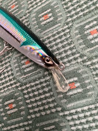 Señuelo de pesca plateado y verde