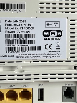 Router ZTE GPON ONT ZXHN F6600P