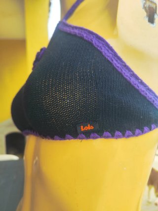 Top ganchillo Lois negro talla XS con flor