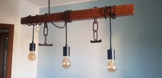 Lampadario 3 luci legno e metallo