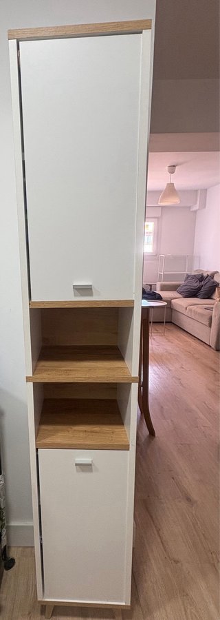 Armario alto baño Corfu blanco y madera