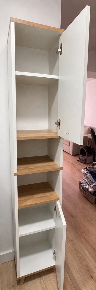 Armario alto baño Corfu blanco y madera