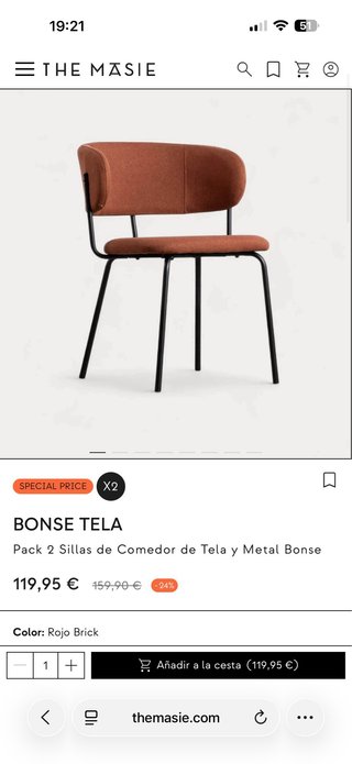 Sillas Comedor The Masie Tela y Metal