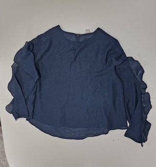 Blusa azul marino S volantes mangas