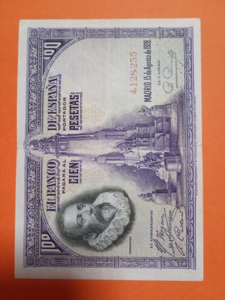 Billete SIN SERIE de 100 Ptas. 1928 Antiguo MBC.