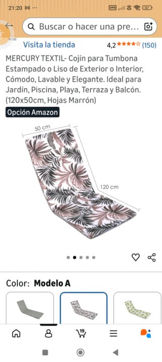 2 Cojínes Tumbona MERCURY TEXTIL Hojas Marrón