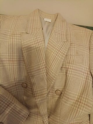 Chaqueta cruzada cuadros beige señora