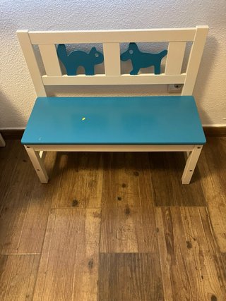 Banco infantil madera azul y blanco