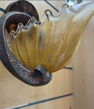 2 applique in rame forgia e cristallo ambra