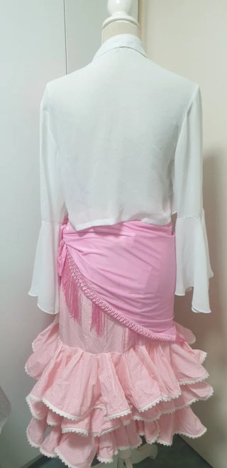 Conjunto Flamenco Mujer Blanco y Rosa