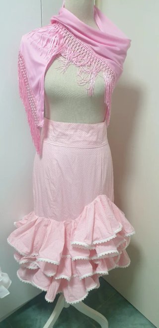 Conjunto Flamenco Mujer Blanco y Rosa