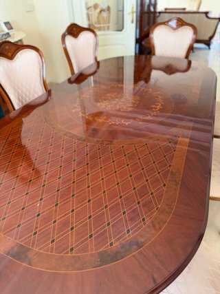 Mesa comedor madera marquetería 8 comensales
