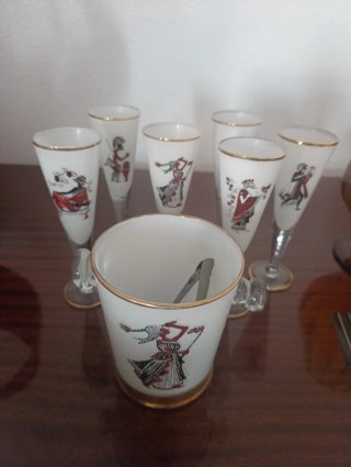 Juego copas y cubitera vintage