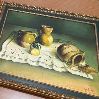 Cuadro Óleo sobre lienzo Bodegón Enmarcado Firmado
