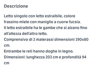 Letto singolo con estraibile + 2 materassi