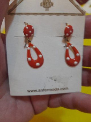 Pendientes Flamenca Rojos Lunares Blancos