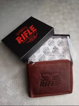 Portafoglio zip Rifle Vera Pelle Marrone
