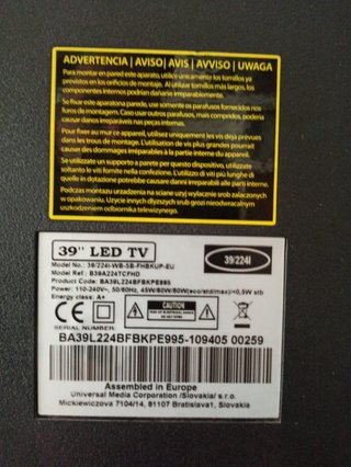 Televisión Blaupunkt 39 pulgadas Negra