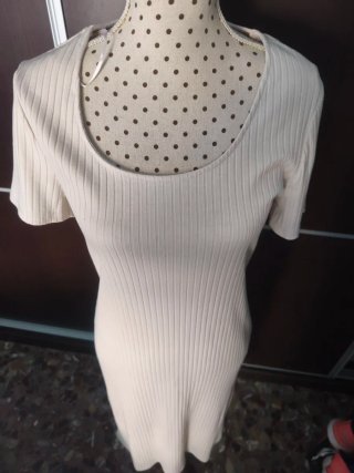 Vestido largo canalé crema talla M