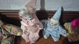 Set di 4 pupazzi giocolieri arlecchino vintage antichi