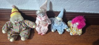 Set di 4 pupazzi giocolieri arlecchino vintage antichi