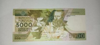 2 Notas 5000 Escudos Portugal 1987