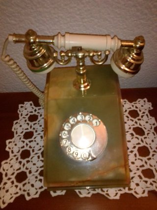 Teléfono Vintage Mármol Verde y Dorado FUNCIONAL