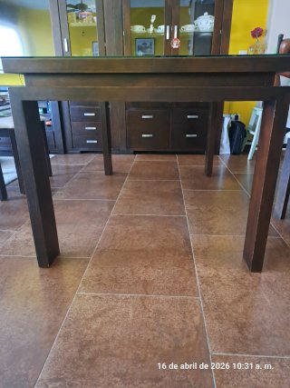 Mesa de comedor extensible madera y cristal
