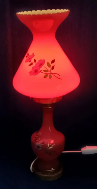 Lámpara vintage roja cristal opalina años 70–Retro