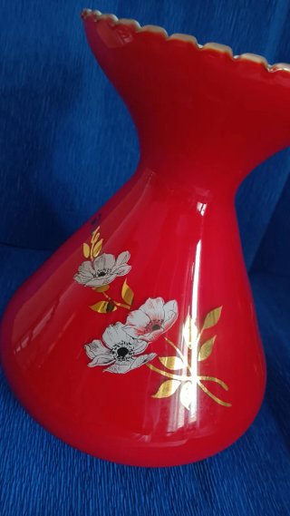Lámpara vintage roja cristal opalina años 70–Retro