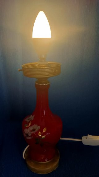 Lámpara vintage roja cristal opalina años 70–Retro