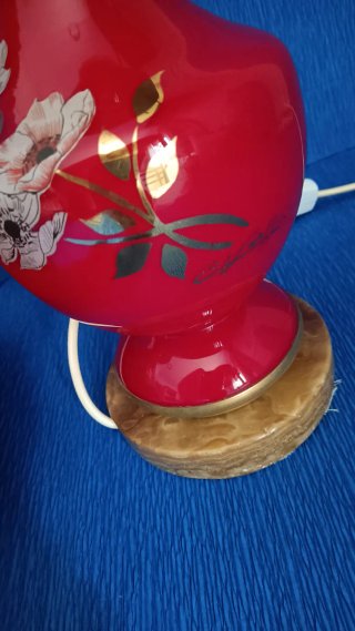 Lámpara vintage roja cristal opalina años 70–Retro