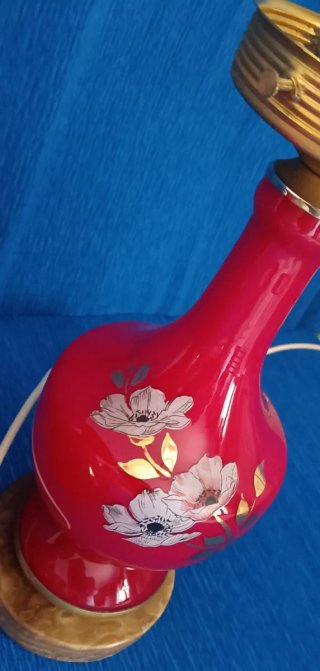 Lámpara vintage roja cristal opalina años 70–Retro
