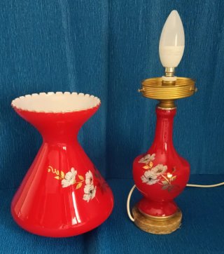 Lámpara vintage roja cristal opalina años 70–Retro